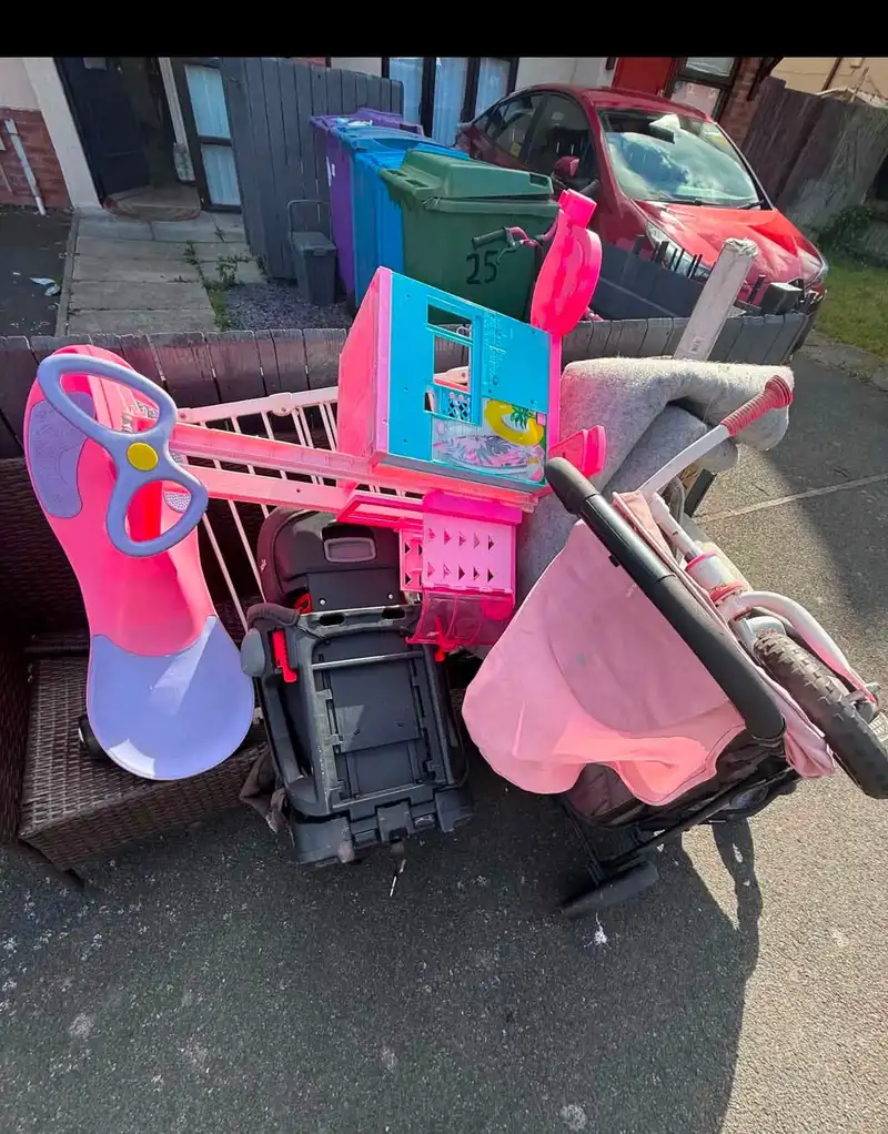 Household items and children's toys cleared as part of a house clearance